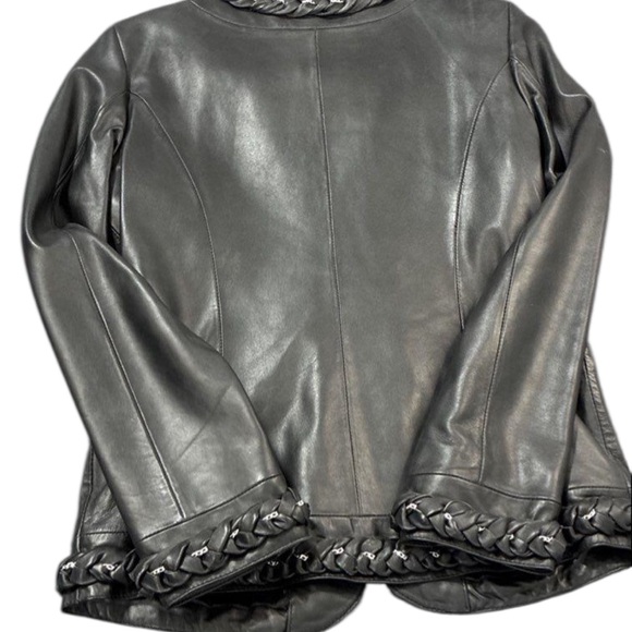 Pamela McCoy Black Braided Leather Jacket XS - Picture 5 of 9